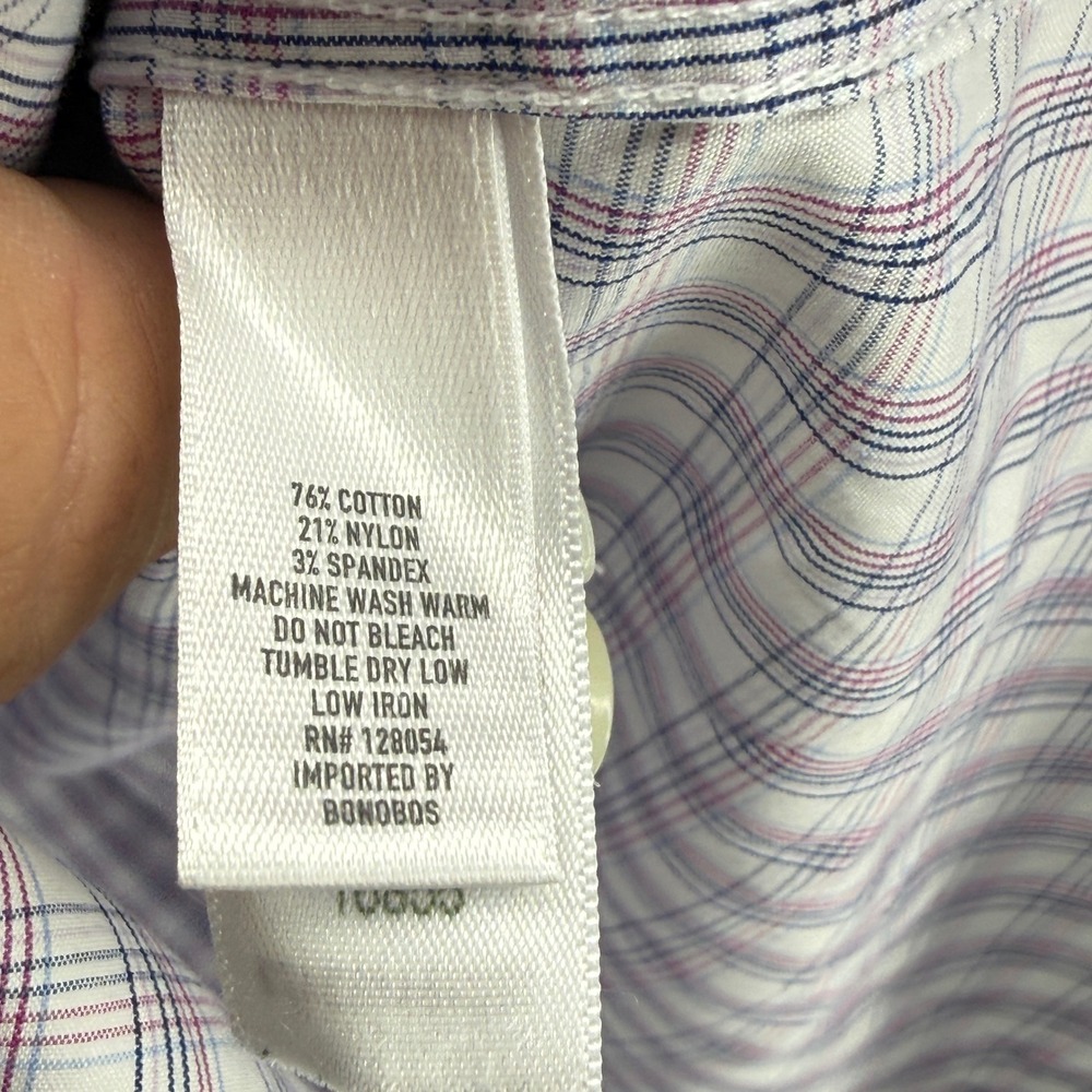 Bonobos Mens Slim‎ Fit Stretch Plaid Button Down Shirt Large 16 Purple White L - Picture 5 of 9